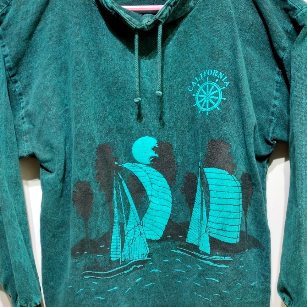 Vintage Phoenix Sportswear CALIFORNIA Sweatshirt Size L/XL Acid Wash Green